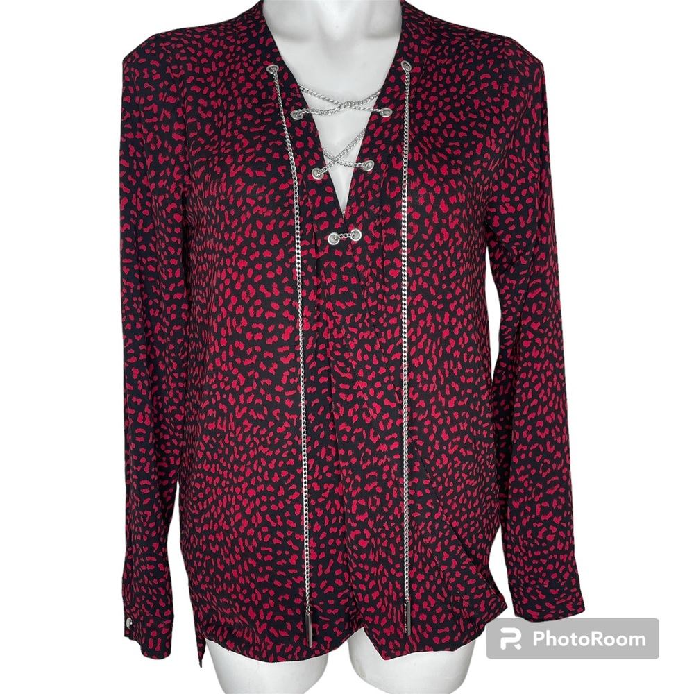 Michael Michael Kors Raspberry & Black Wrap Top Small Silver Chain Long Back